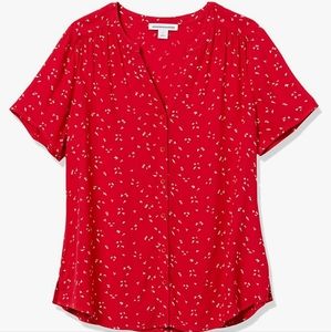 Amazon Essentials Women's short sleeves woven blouse Red Medium